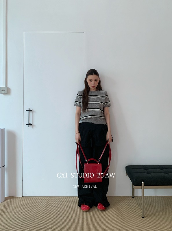CXI 假两件裙帘式拼接休闲裤女秋季新款显瘦微喇裤设计感木耳边裤|undefined
