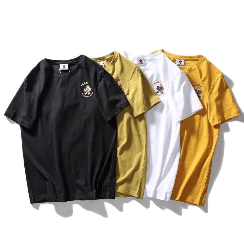 편안하고 좋은 착용 40 더블 원사 쿨면 210g 무거운 자수 남성 캐주얼 스트레치 바닥 반팔 티셔츠 남성 의류