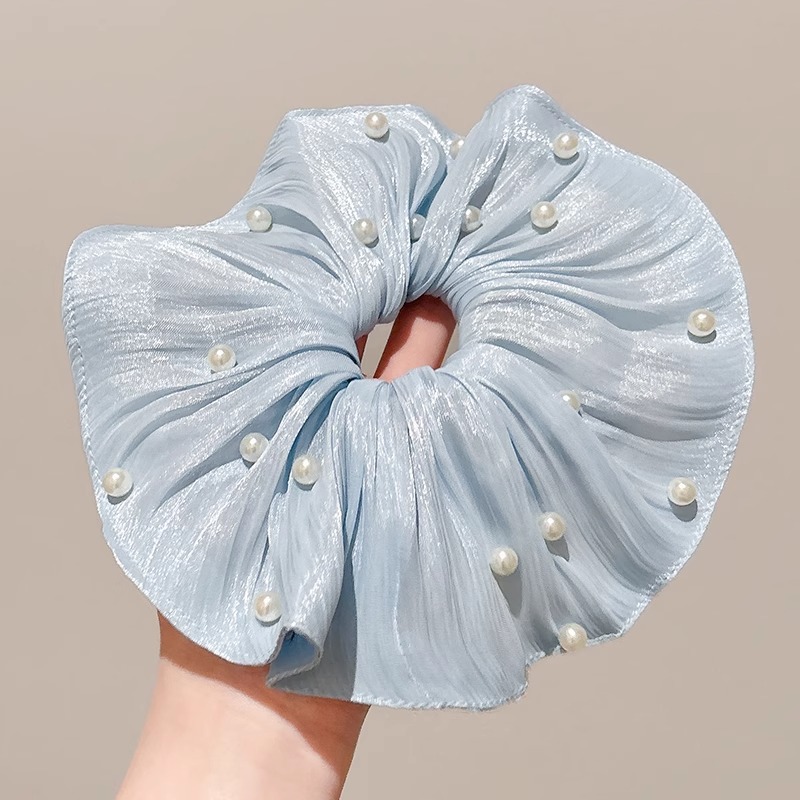 3# blue pearl pleated hair tie-20cm