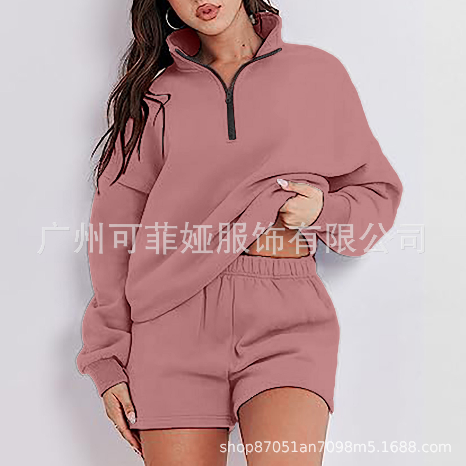 23 transfronteriza otoño nuevo desgaste del hogar traje pullover cuello abierto de manga larga cómodo pijama casual corto traje deportivo de las mujeres