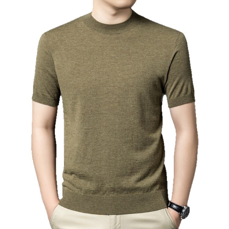 100% 羊ウールニットボトムシャツメンズ半袖ニットウールセーター Tシャツビジネス多用途無地卸売セーター|undefined