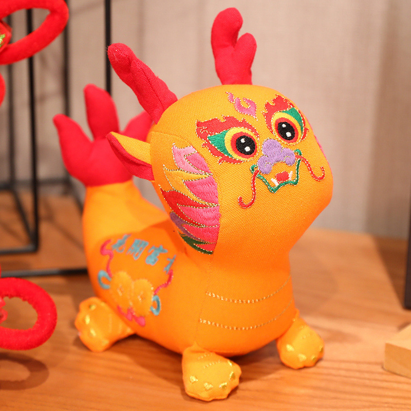 2024 Año del Dragón de la mascota de juguete de peluche de lino Wufu dragón muñeca Zodiaco Dragón Año Empresa de la muñeca regalo de la puerta abierta