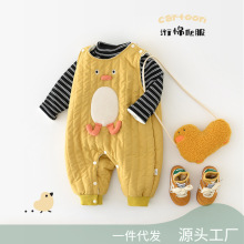 儿童连体衣宝宝加绒保暖无袖背带裤男女童卡通绗棉外出爬服55566
