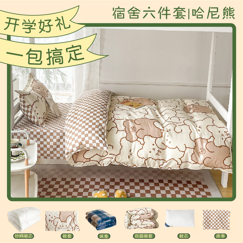 Cartoon Bed Set for College Dormitory, High School Bed, Single Quilt Cover, Fitted Sheet, Mattress, Bedding, Carry-In Bag