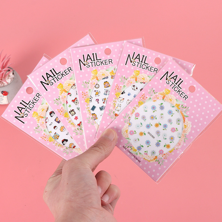Nail Art Embossed Stickers Waterproof Xiaohongshu Cartoon Characters Adhesive Cute Pattern Nail Stickers Ins Style Mini