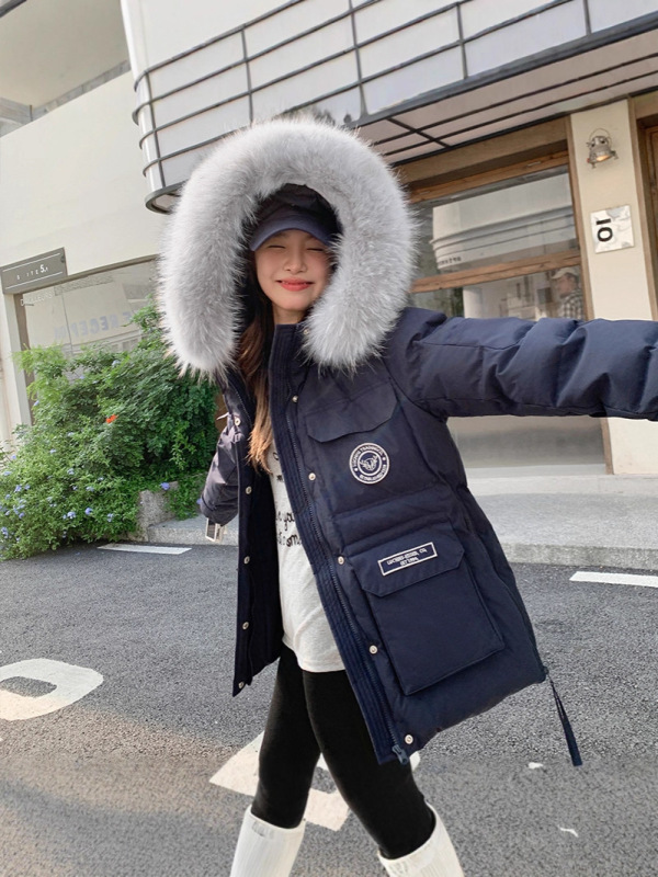 2025超大真毛领连帽工装派克服羽绒服女冬季加厚中长款外套高级感|undefined