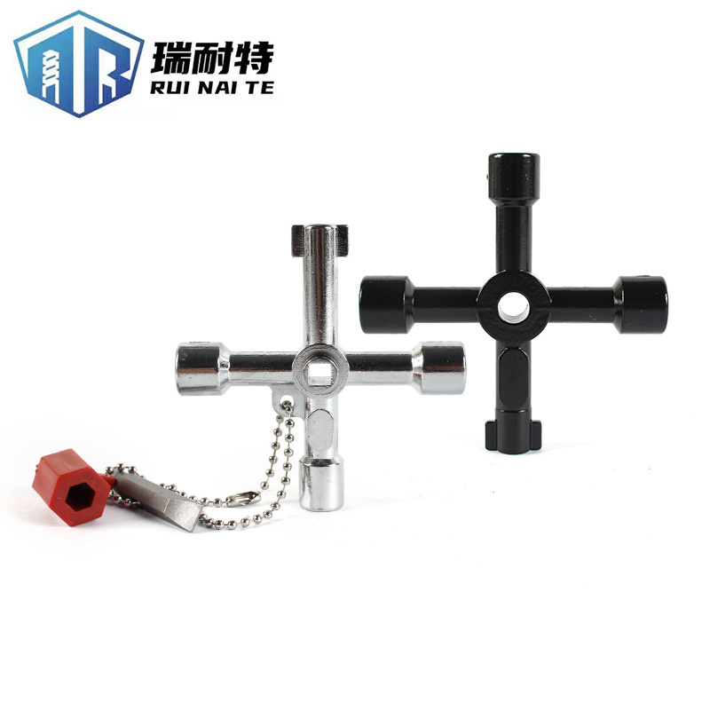 四合一黑色多功能电控柜钥匙扳手十字银色水表阀门三角扳手