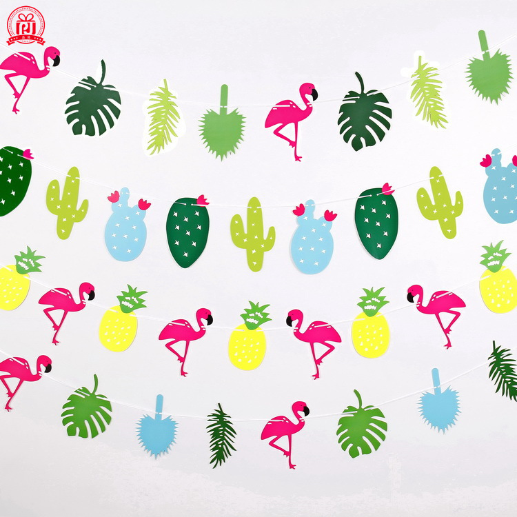 Fábrica de nueva decoración de fiesta nórdica tira bandera flamenco piña cactus diseño de boda de cumpleaños