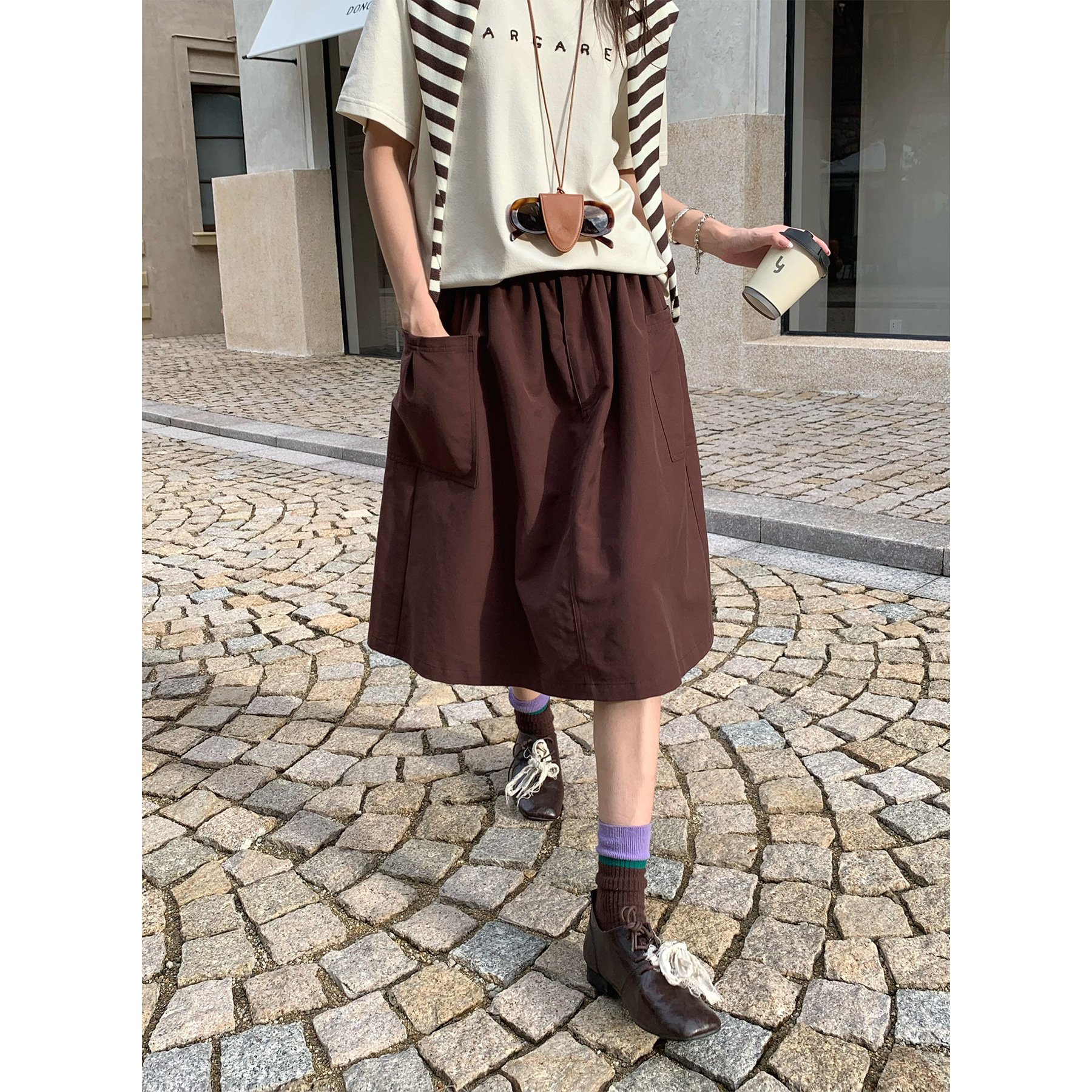 [Special Offer, Non-Refundable, Non-Exchangeable] Original Price 132 Yuan, Elastic Waist, Vintage Mid-Length A-Line Skirt for Women, Model 257018