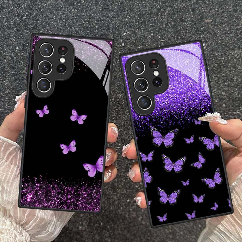 For S25Ultra Samsung A36 Mobile Phone Case Star Butterfly M55 Glass Case Foreign Trade Soft Edge S23 Protective Case A70