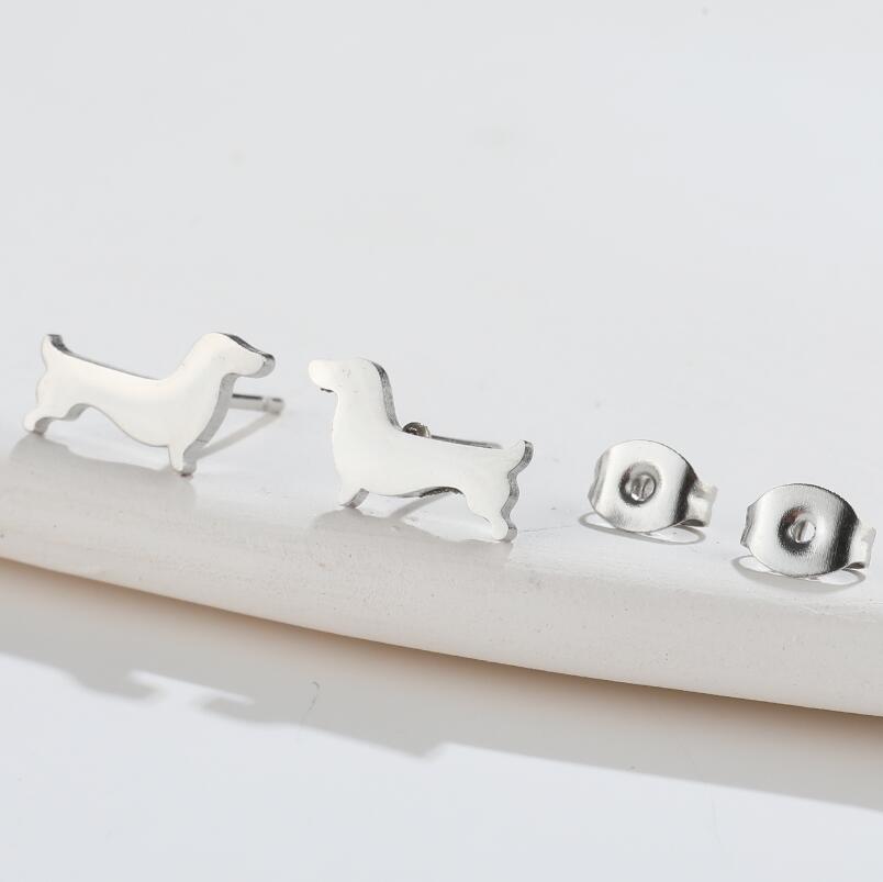 1 Pair Simple Style Dog Titanium Steel Plating Ear Studs display picture 3