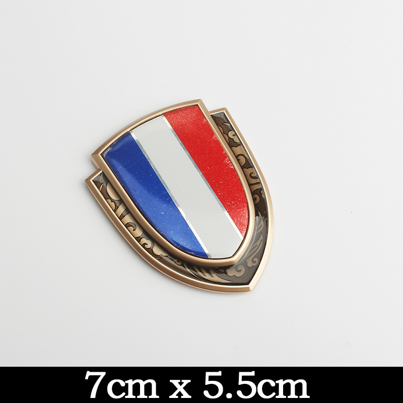 German, British, Italian, American and French Flag Metal Stickers, Patriotic Modified Car Logo Shield Side Logo Body Stickers