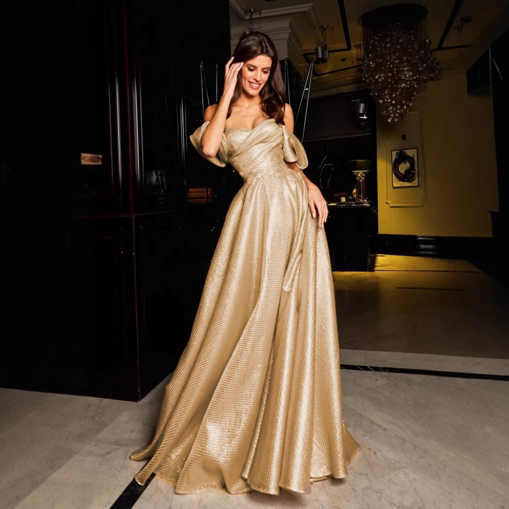 Ropa de mujer europea y americana Comercio exterior Nuevo Amazon fuera del hombro vestido sin mangas de swing grande vestido de noche de cintura media vestido de dama de honor image 5