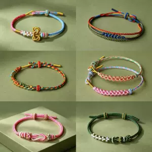 Handmade Colorful Bracelets for the Dragon Boat Festival, Adjustable Couple Style, Peach Blossom Peace Knot Hand Rope Jewelry