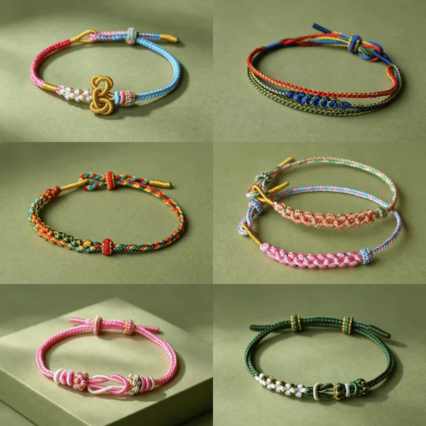 Handmade Colorful Bracelets for the Dragon Boat Festival, Adjustable Couple Style, Peach Blossom Peace Knot Hand Rope Jewelry