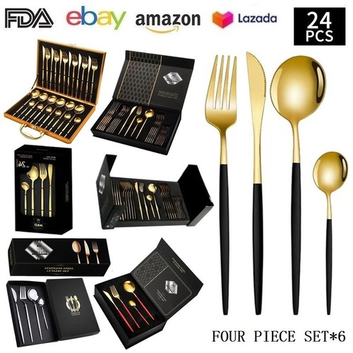 Cross-border Amazon stainless steel tableware set Portugal 24-piece set home knife fork spoon tableware gift set