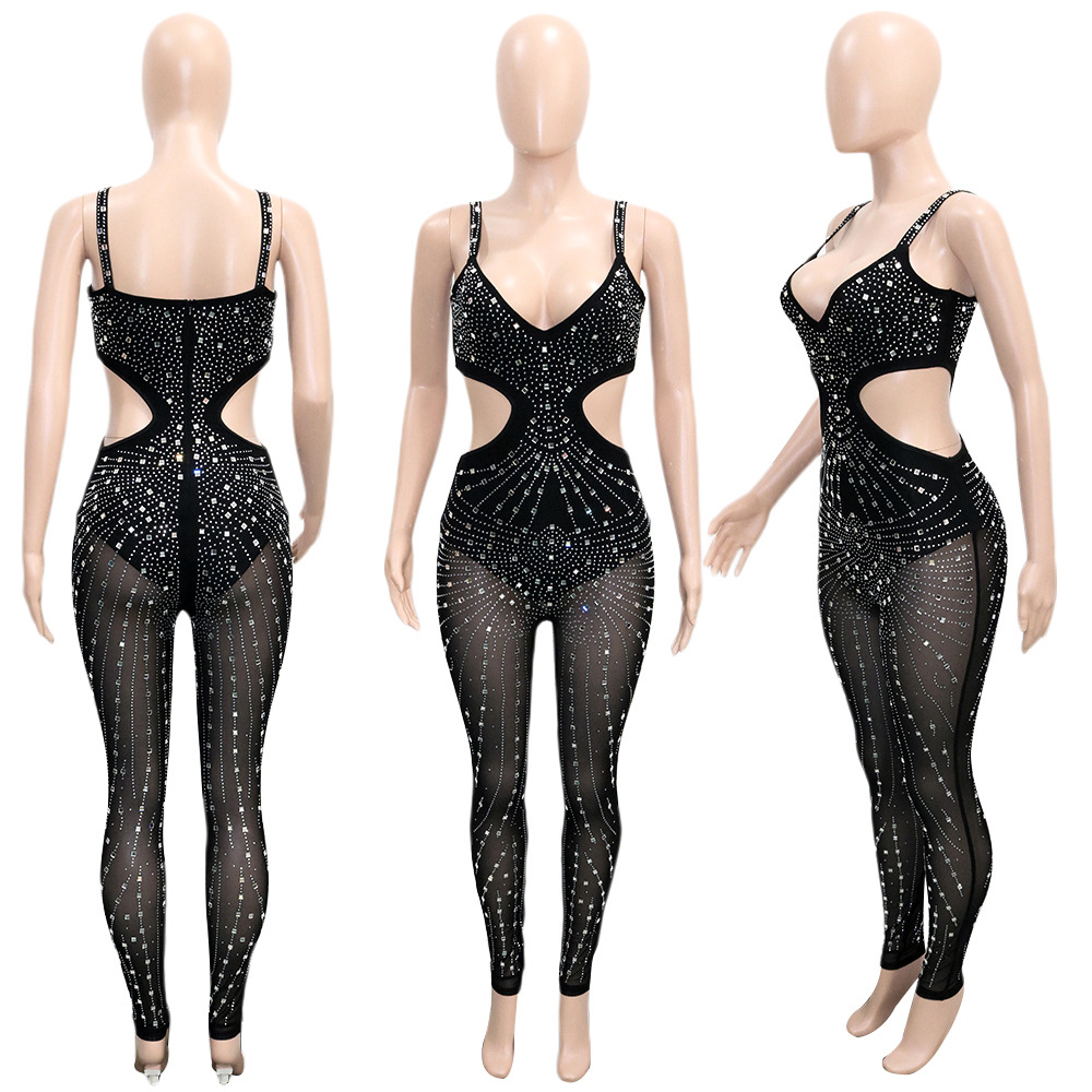 Women's Holiday Street Sexy Solid Color Full Length Diamond Jumpsuits display picture 1