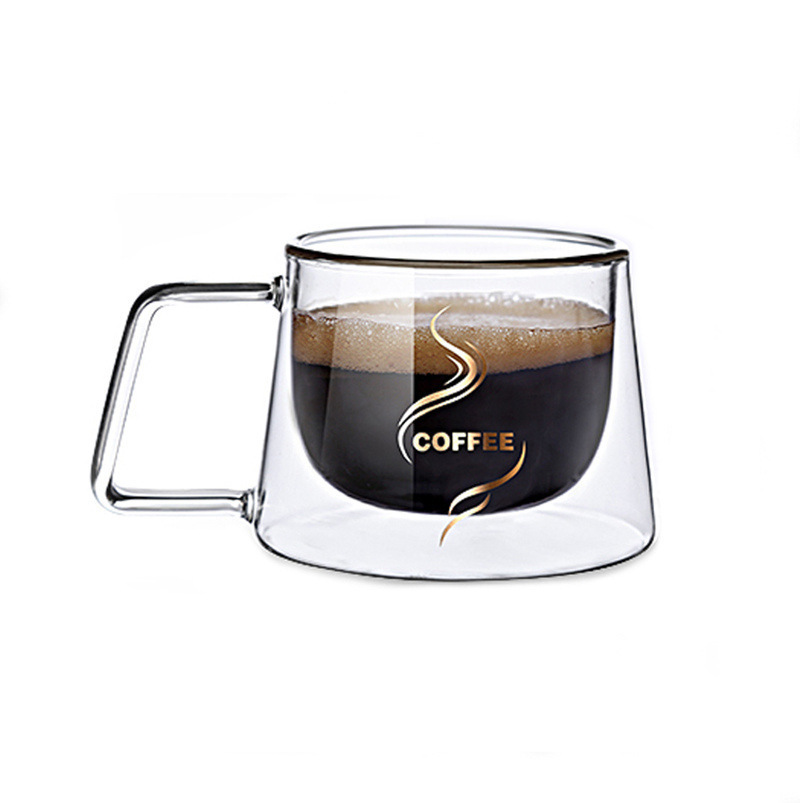 Taza de vidrio de doble capa resistente al calor de alta borosilicona, mango de cinta de vidrio de alta borosilicona, taza de café transparente, taza de té de doble capa
