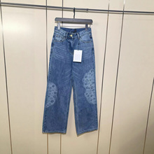 南油高端女装 25S秋冬小香家新款裤腿烧花时尚渐变阔腿直筒牛仔裤