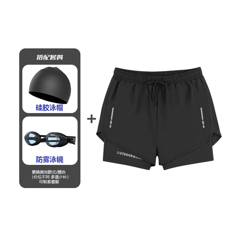 Traje de baño para hombres, secado rápido, entrenamiento y running, estilo playero, doble capa y antideslizante, venta al por mayor