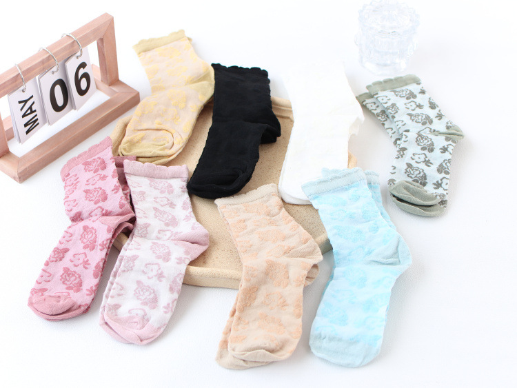 fashion solid color jacquard thin tube socks  NSFN55690