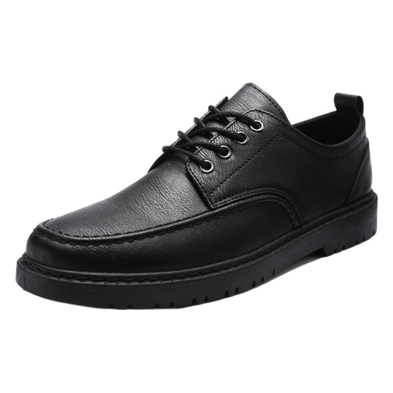 New Leather Shoes for Men, Cross-Border Large Size, Versatile and Handsome Shoes for Men, Lace-Up Casual Youth British Black Small Leather Shoes