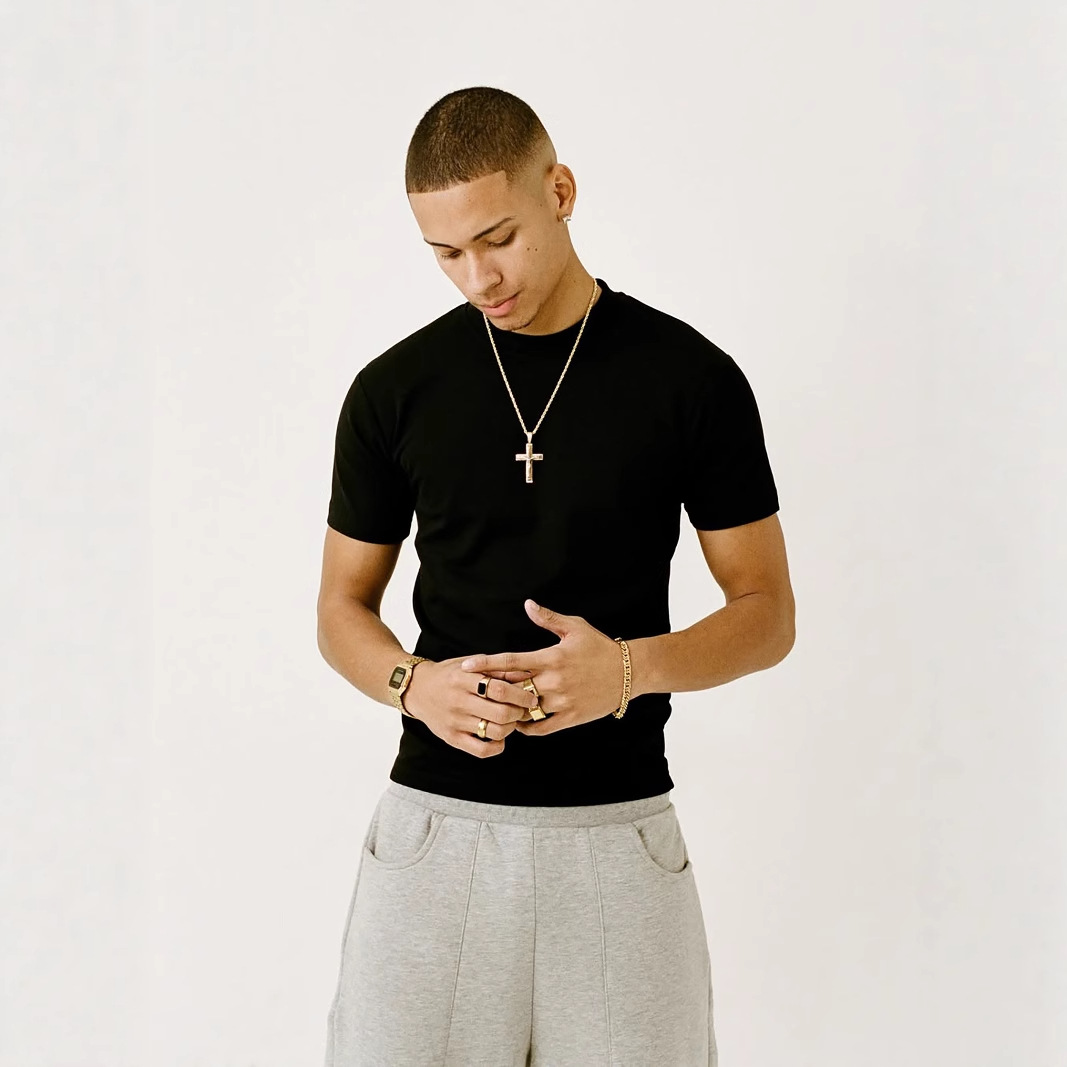 American Street Slim Fit Slippery Anti-Pilling Elastic Cuffs Fitness Short-Sleeved Basic Bottoming T-Shirt Men's Tops