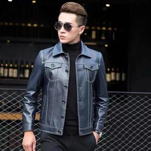 New Leather Jacket Men's Korean Style Trendy Slim Handsome Short Fashion Casual Lapel Leather Jacket Men's Jacket