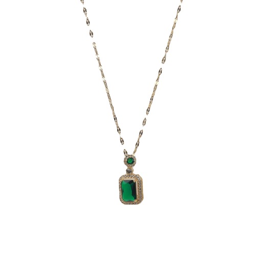Necklace for women Internet celebrity emerald zircon niche earrings pendant high-end set non-fading titanium steel clavicle chain for women