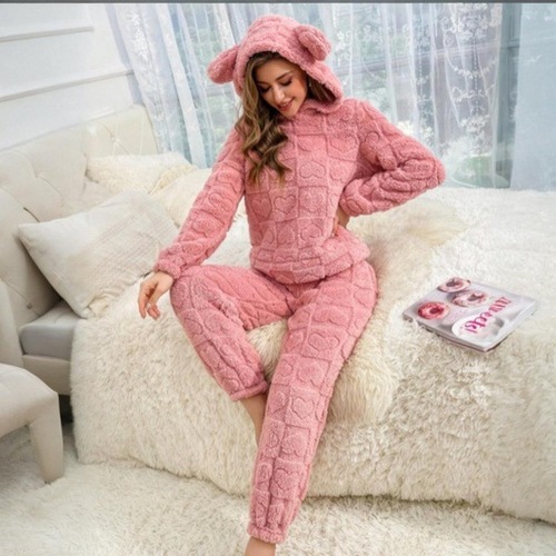 2025 Winter Cotton Fleece Pink Square Heart Print Set Casual Plush Homecoming Hooded Sweatshirt