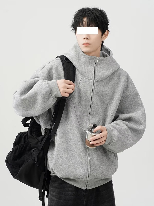 美式连帽外套重磅卫衣男春秋新款加肥加大码开衫百搭高街情侣帽衫|undefined