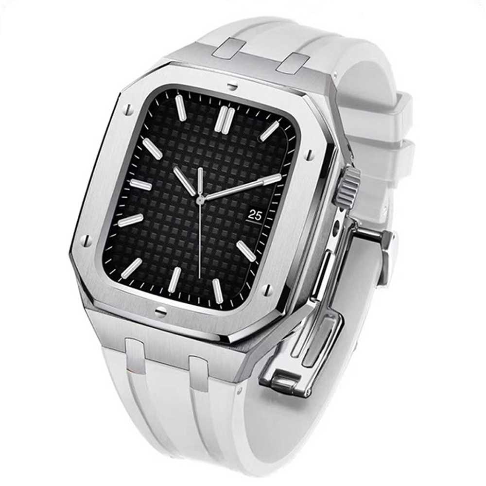 Adecuado para Apple Watch Correa iwatch78 botón de actualización de segunda generación carcasa de acero inoxidable cubierta protectora de caucho flúor