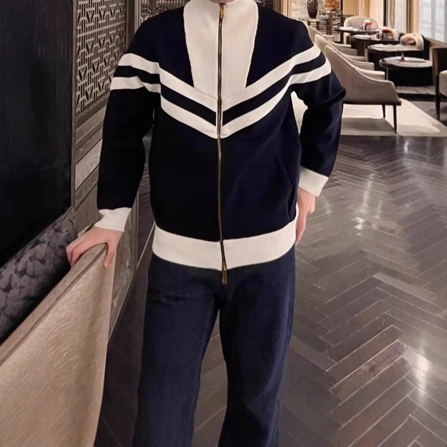 American High Street Trendy Brand Cardigan Young Men's Autum Fashion Arrow Color Matching Sweater Bottoming Shirt Elegant New Style