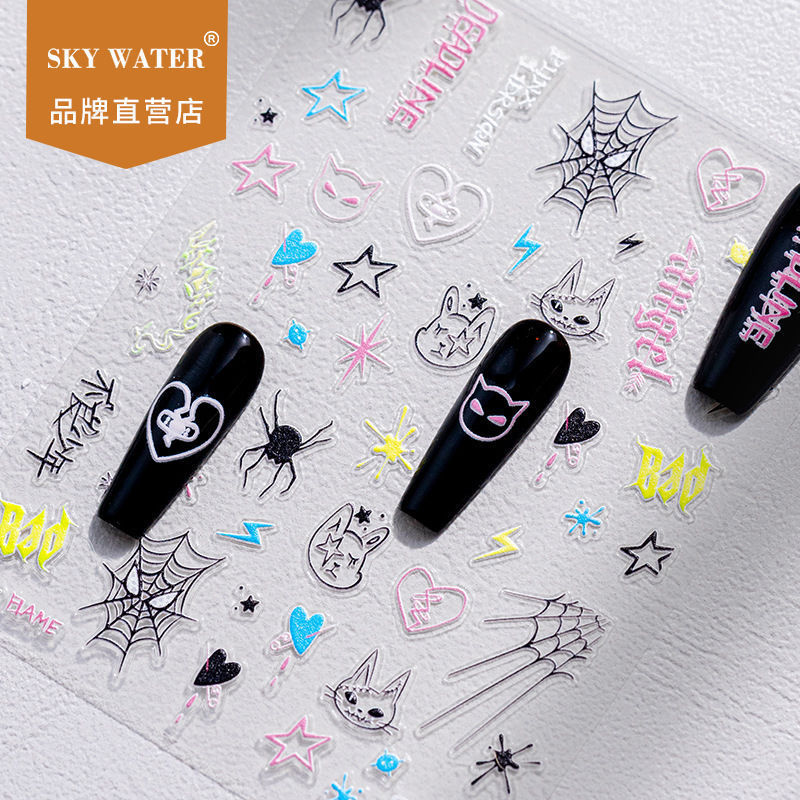 Sky Dark Style Spider Web Gost Black Rabbit Little Devil's Daren Nail Art Sticker Wholesale Spot Stereo Relief Sticker