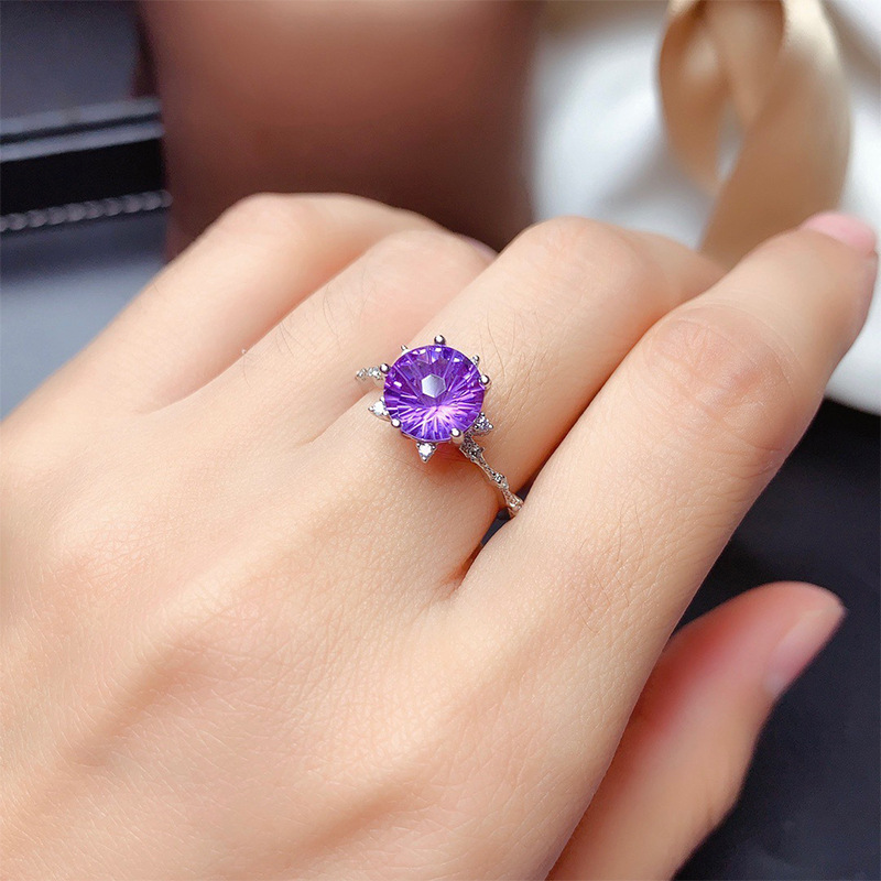 Wholesale Fire Firework Cut Imitation Amethyst Ring Pendant Necklace Earring Set display picture 4