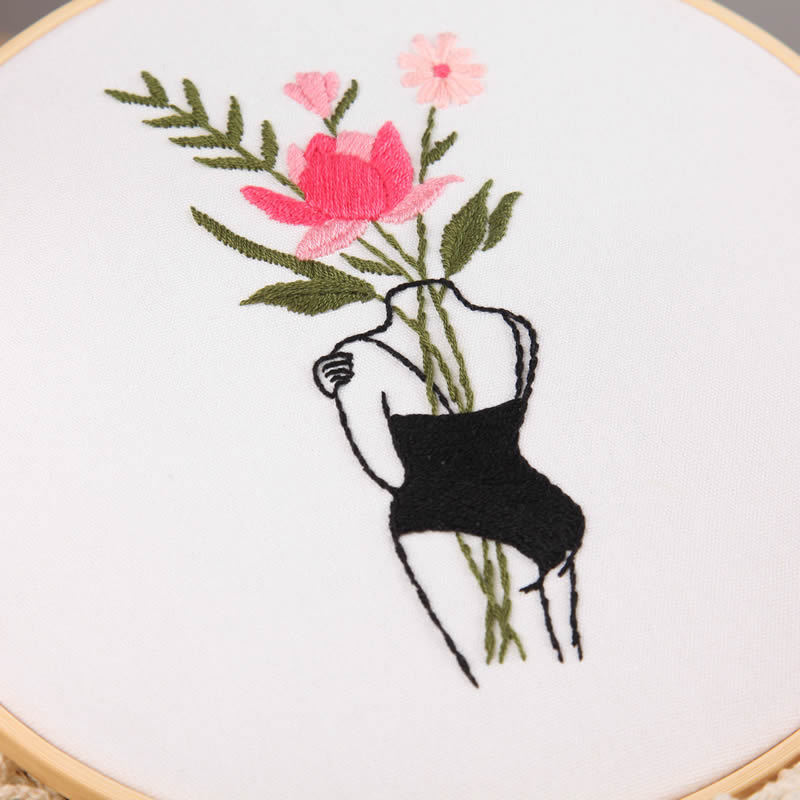 sexy lady embroidery kits with pink flower