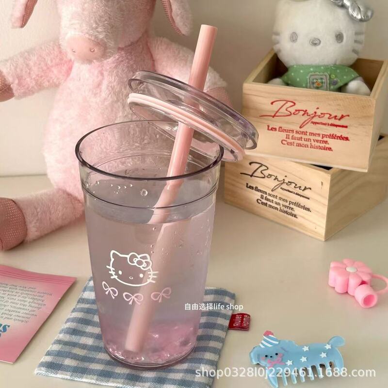 kitty猫水杯吸管杯塑料水杯耐高温吸管杯爆款桌面直饮杯高颜值女|undefined