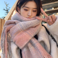 格子冬季围巾高级加厚学生新款韩系流苏氛围保暖情侣百搭围脖披肩