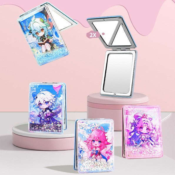 Moda creativa de moda rectangular espejo de maquillaje de arena flotante, espejo de maquillaje portátil, espejo de maquillaje de arena flotante, espejo de maquillaje