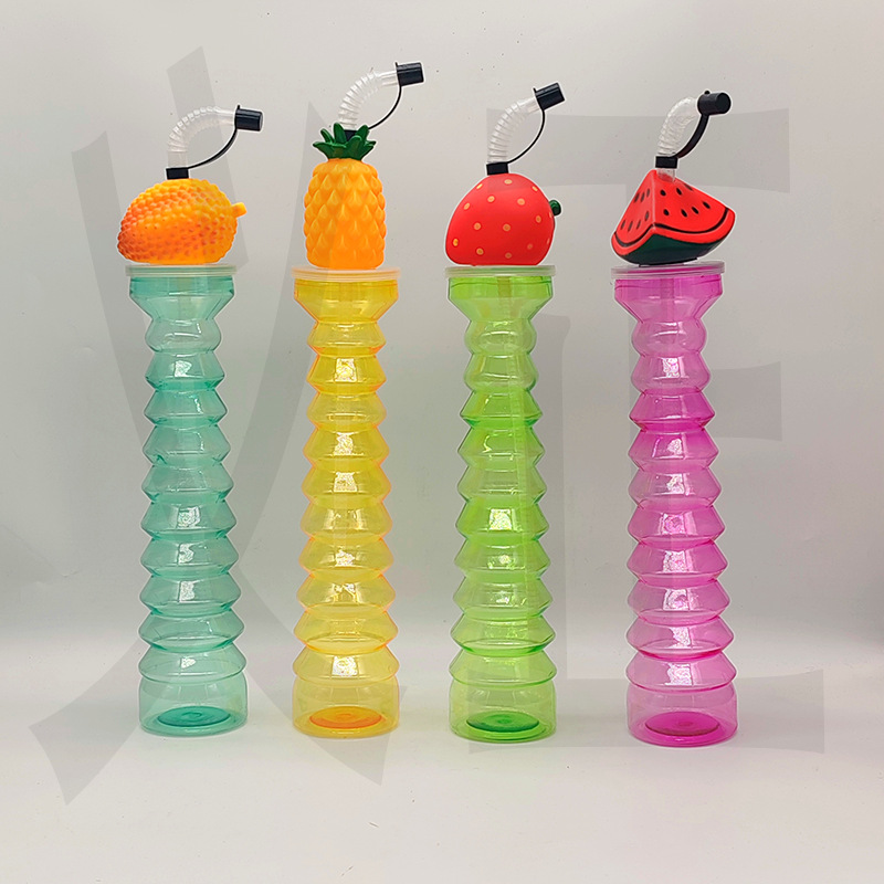 Venta caliente de comercio exterior fabricante spot PET taza de árbol de coco taza de pajita de plástico botella de jugo desechable forma personalizada árbol de coco