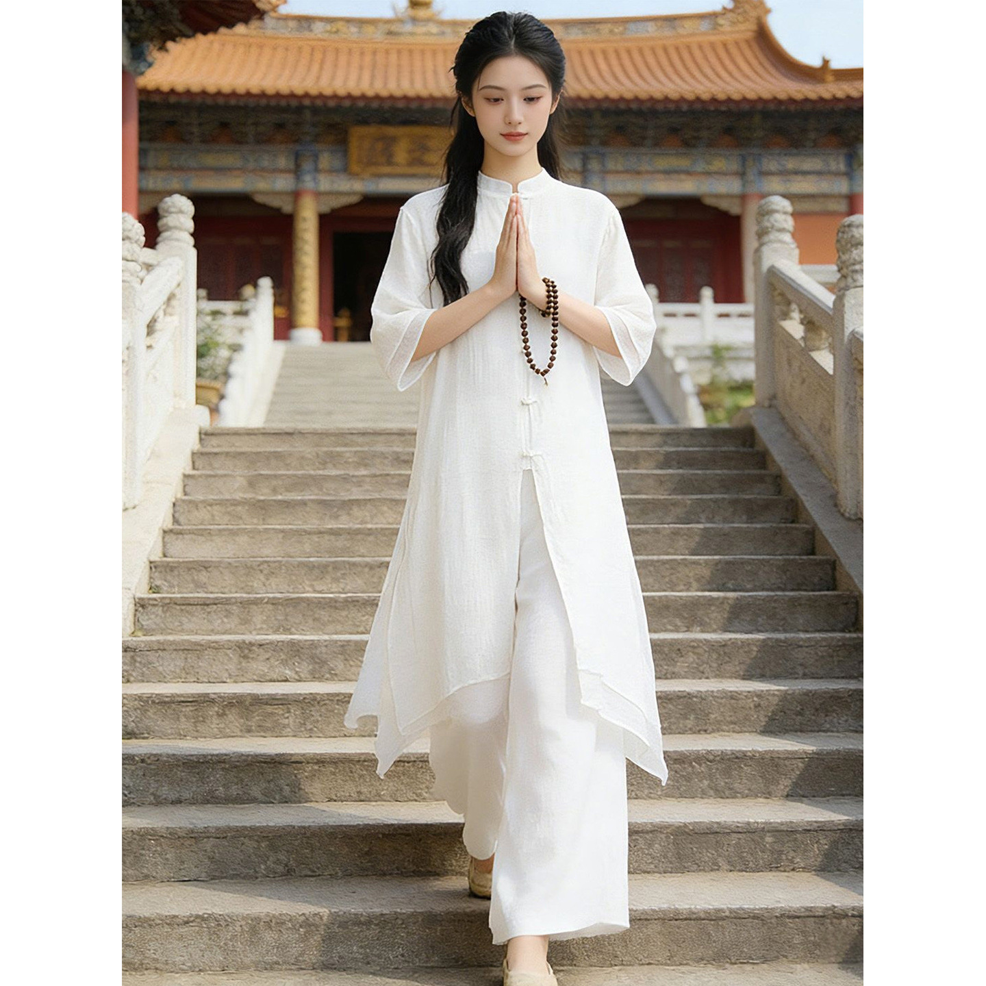 白色禅服套装新中式女装禅意风打坐冥想疗愈师服装居士太极服女款