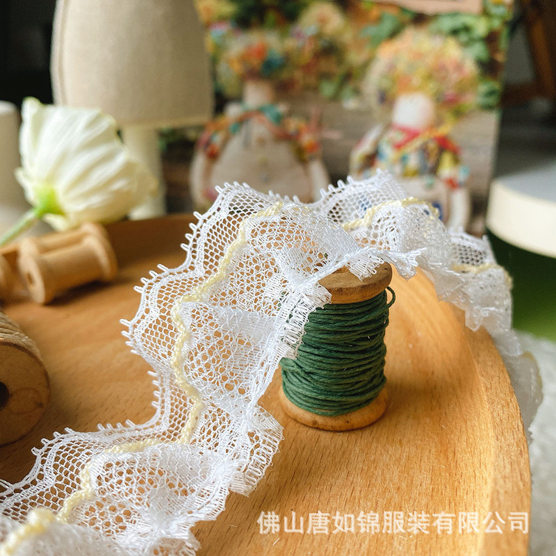 唐如锦 双层褶皱花边辅料  荷叶边娃衣裙子材料狗牙裙摆裙边蕾丝|undefined