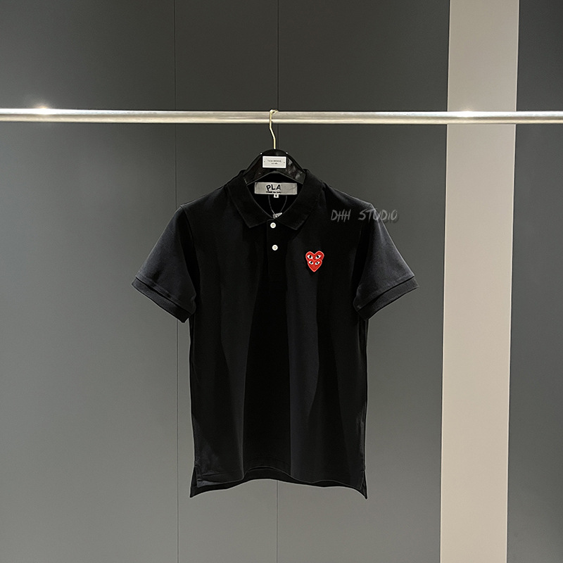 Conjunto de pareja Chuanjiuplay con bordado de corazón, camiseta polo con corazón apilado, camiseta de manga corta unisex para parejas