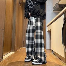 加绒/不加绒大码休闲裤女胖mm200斤格子裤潮流港风百搭遮肉阔腿裤