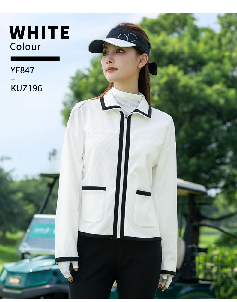 Áo khoác thể thao ngắn nữ PGM Golf dáng parka mùa thu đông — Áo khoác màu xanh nhạt [ve áo nhỏ thơm/cổ tay tương phản/vải co giãn] YF847 chi tiết 8