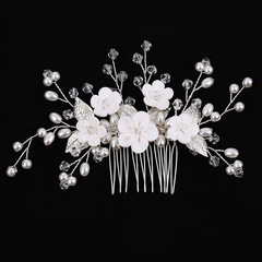 新款盤發軟陶頭梳 廠家直供 歐美新娘 白色水晶頭飾 新娘水鑽配飾