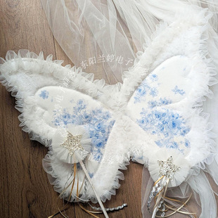 Blue Printed Butterfly Wings Lace Butterfly Fairy Wings Children's Stage Performance Dress up Wings