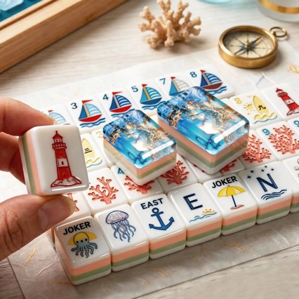 American Ocean Mermaid Series Acrylic 4-Layer Blue Ocean American Mahjong Tiles