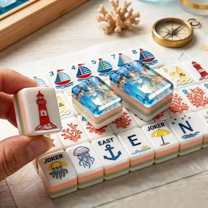 American Ocean Mermaid Series Acrylic 4-Layer Blue Ocean American Mahjong Tiles