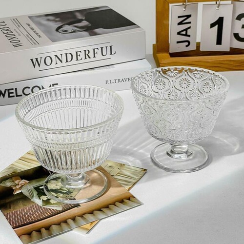 Vertical Line Glass Dessert Small Bowl Creative Fruit Snack Bowl Ice Cream Yogurt Cup Glass Home Mousse Ice Cream Bowl